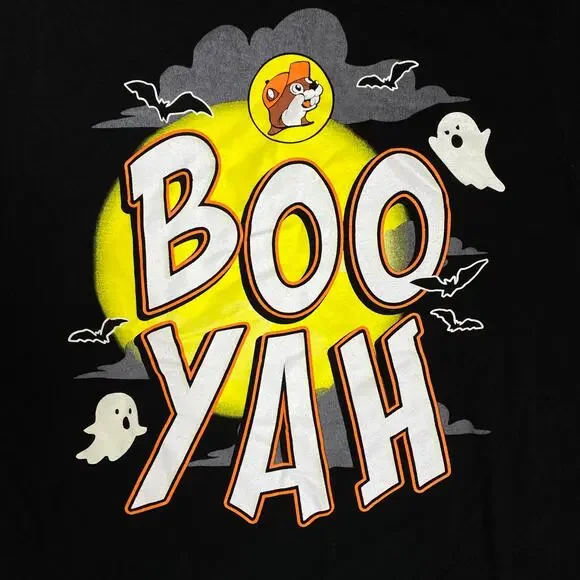 Bucees Shirt Mens Small Black Boo Yah Halloween Ghost Beaver Glow in the Dark - Picture 4 of 5